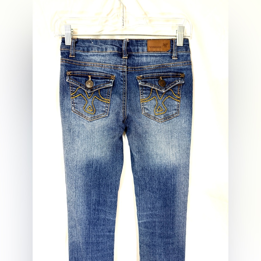 Vigoss Mid Rise Skinny Jeans With Back Flap Pockets With Orange Embroidery - Picture 9 of 14
